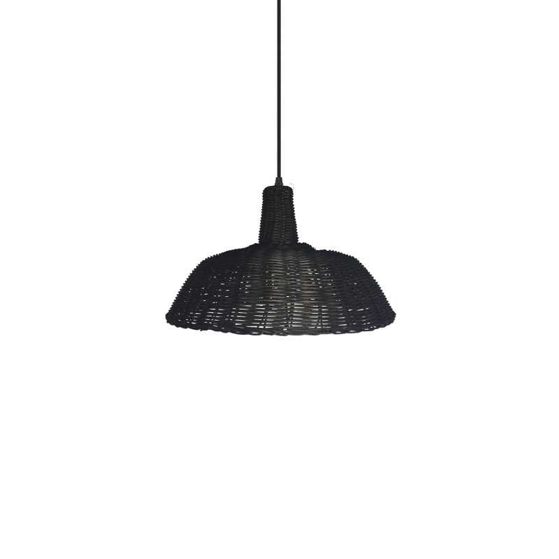 Einfache Pendelleuchte PAYRAT aus Rattan, E27, dunkles Holz