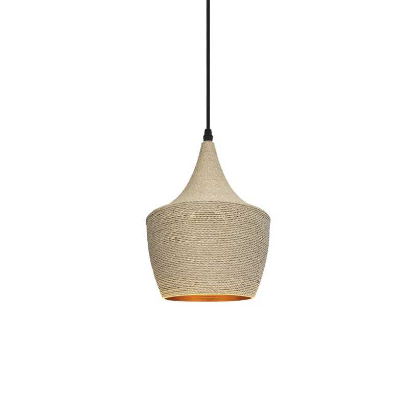 Einfache Pendelleuchte CACHY aus Hanf, E27, natur
