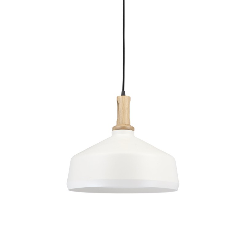 Einfache Pendelleuchte MIERY aus Holz, E27, weiss