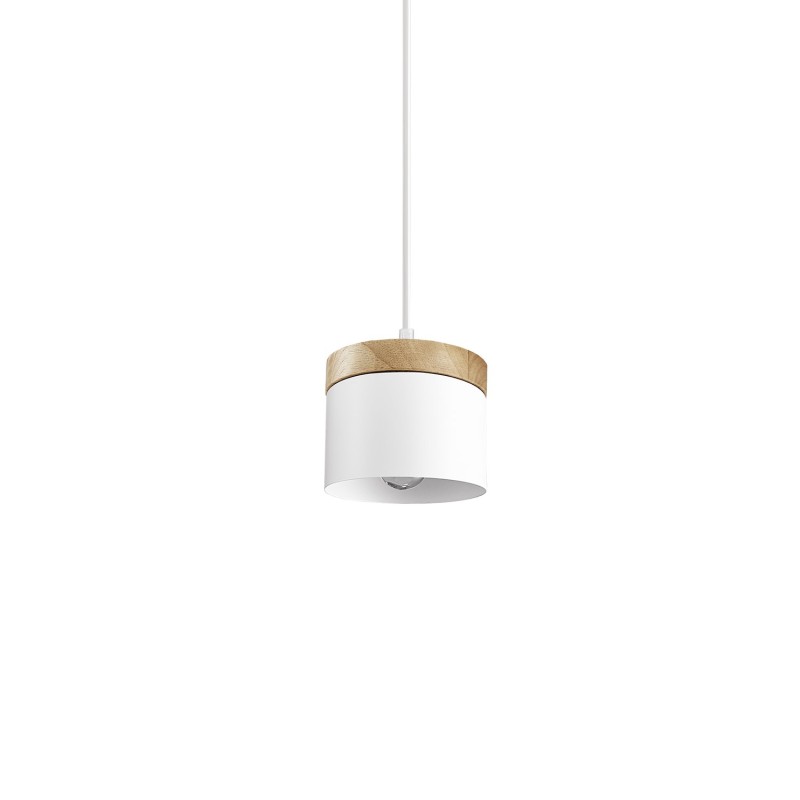 Einfache Pendelleuchte BIRE aus Holz, E27, weiss