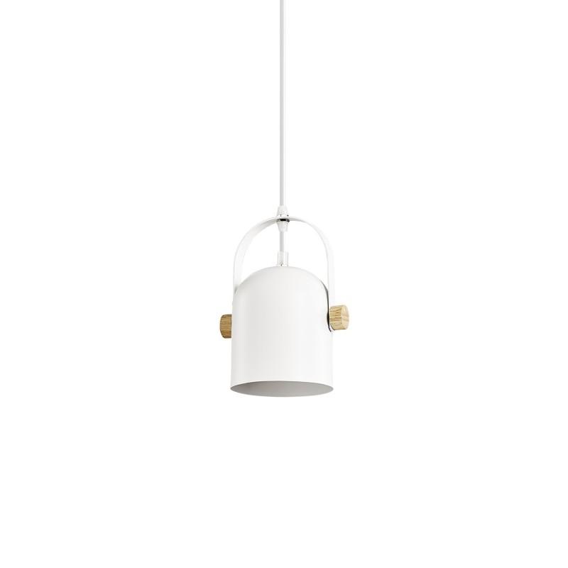 Einfache Pendelleuchte FOUGY aus Holz, E27, weiss