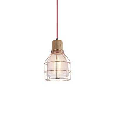 Einfache Pendelleuchte CUGNE aus Holz, E27, kupfer glaenzend