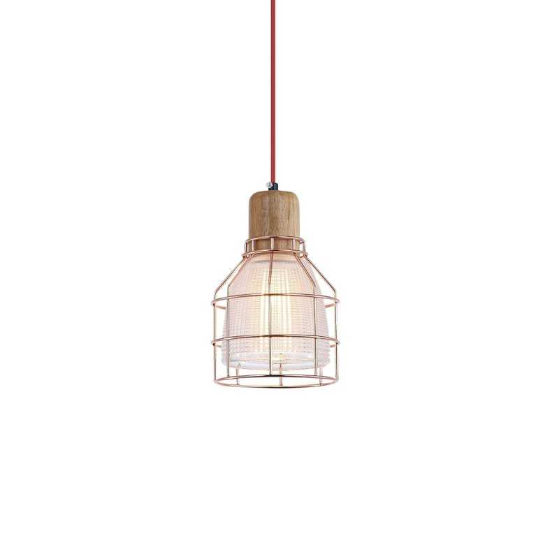 Einfache Pendelleuchte CUGNE aus Holz, E27, kupfer glaenzend