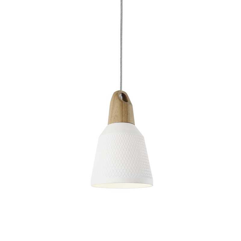 Einfache Pendelleuchte CASSOU aus Holz, E27, weiss