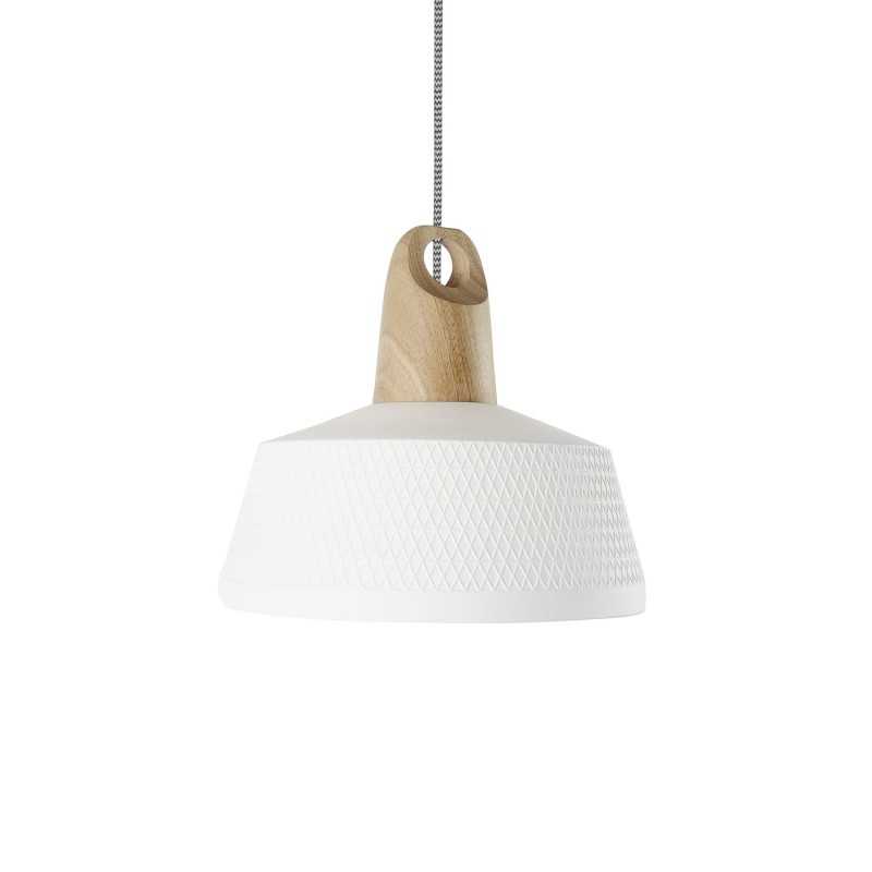 Einfache Pendelleuchte BALAS aus Holz, E27, weiss