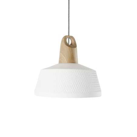 Einfache Pendelleuchte BALAS aus Holz, E27, weiss