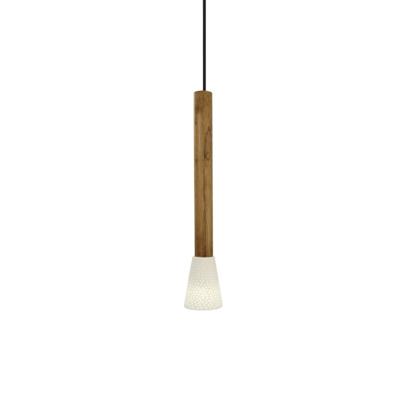 Einfache Pendelleuchte TREAU aus Holz, E14, natur