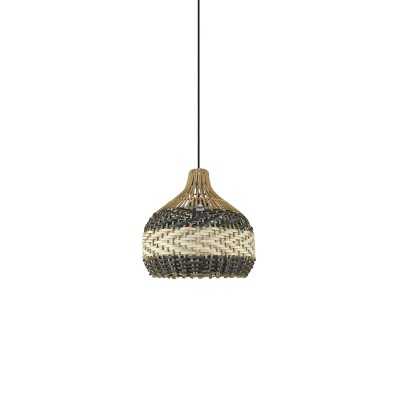 Einfache Pendelleuchte DORVAL aus Rattan, E27, schwarz