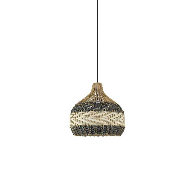 Einfache Pendelleuchte DORVAL aus Rattan, E27, schwarz