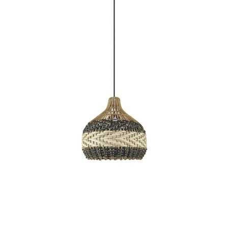 Einfache Pendelleuchte DORVAL aus Rattan, E27, schwarz