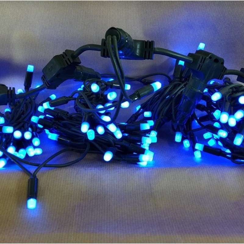 Cortina 500 LED azules IP44 programable cable negro 200x200
