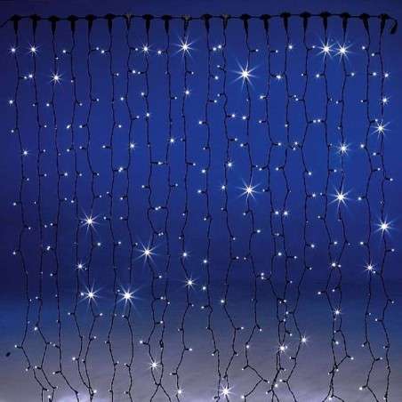 Cortina 300 LEDs cálidos IP65 enlazable cable negro 200x150