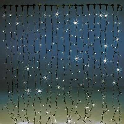 Cortina 256 LED cálidos enlazable cable verde 160x150