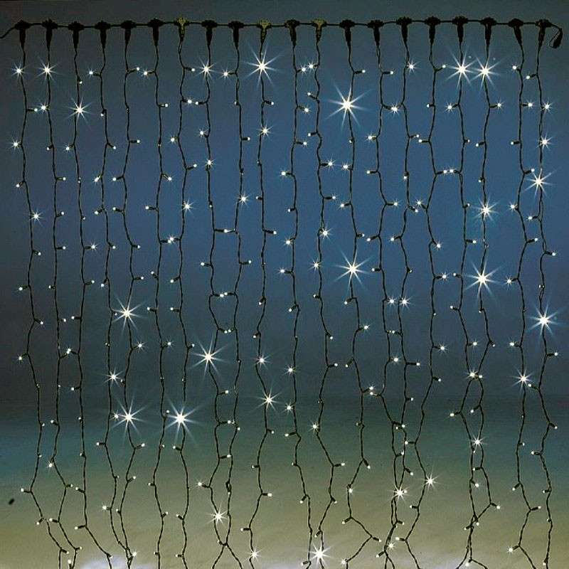 Cortina 256 LED cálidos enlazable cable verde 160x150