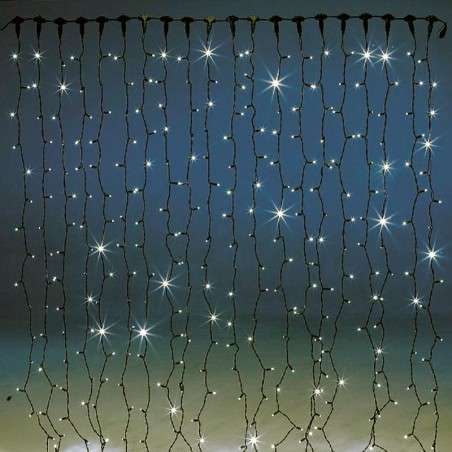 Cortina 256 LED cálidos enlazable cable verde 160x150