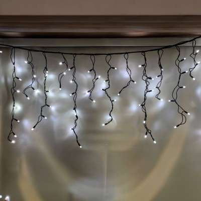 Cortina 100 LEDs frío IP44 enlazable cable negro 200x70