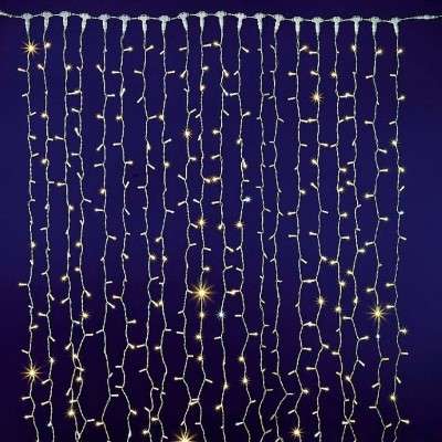 Cortina 300 LEDs frío IP65 enlazable cable blanco 200x150