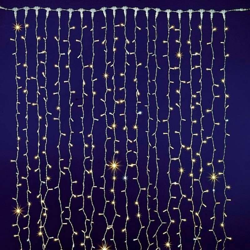 Cortina 300 LEDs frío IP65 enlazable cable blanco 200x150