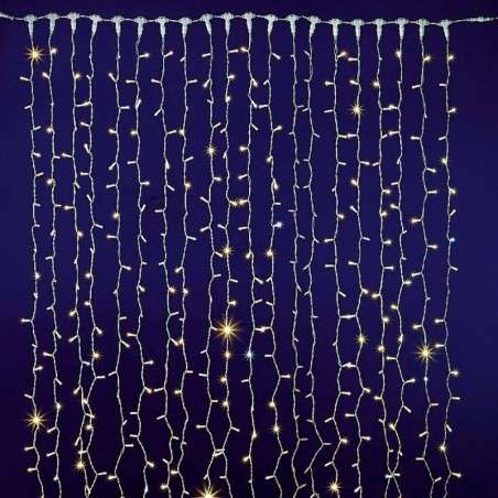 Cortina 300 LEDs frío IP65 enlazable cable blanco 200x150