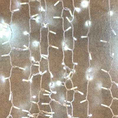 Cortina 300 LEDs frío IP65 enlazable cable blanco 200x150