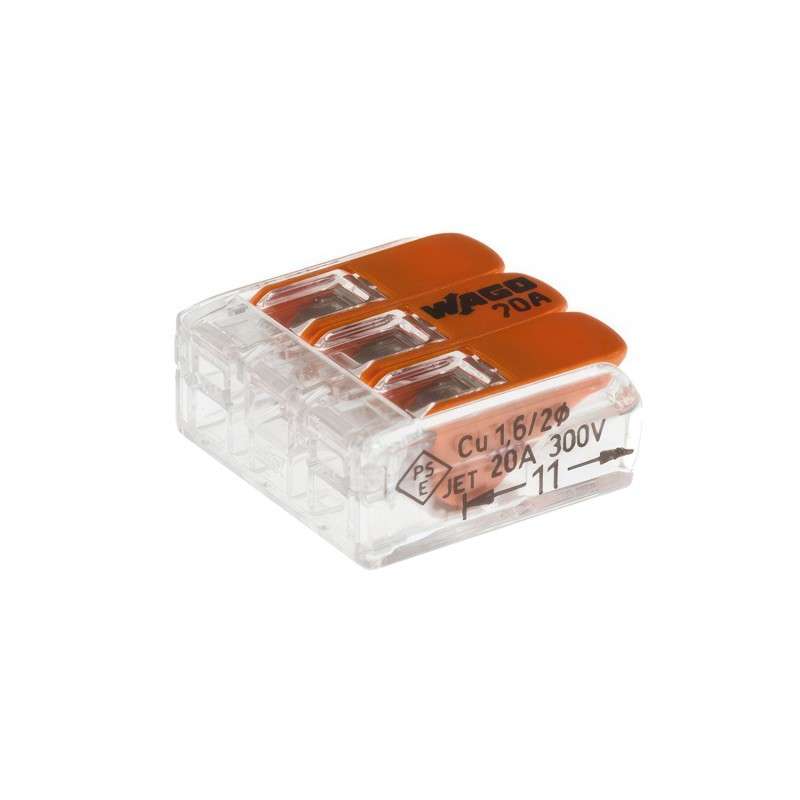 Borne de conexión color transparente para tres polos norma EN 60998