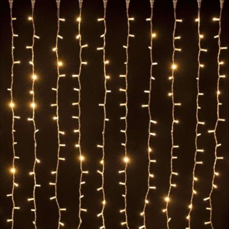 Cortina 150 LEDs cálido IP65 enlazable cable blanco 200x150