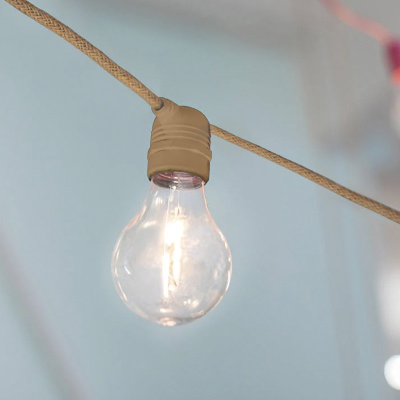 Lichterkette 10 LED Lichter Leinenfarbe IP44 Solarladung und wiederaufladbare Batterie 2700K