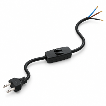 Schwarzer Anschluss mit zwei Schaltern und einem 2 m langen Kabel.