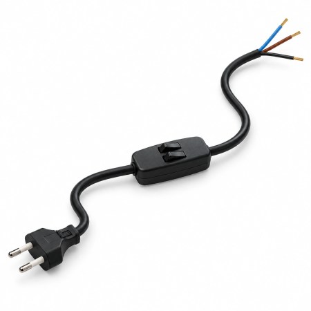 Schwarzer Anschluss mit zwei Schaltern und einem 2 m langen Kabel.