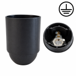 Schwarze glatte E27-Lampenfassung mit Erdungskontakt