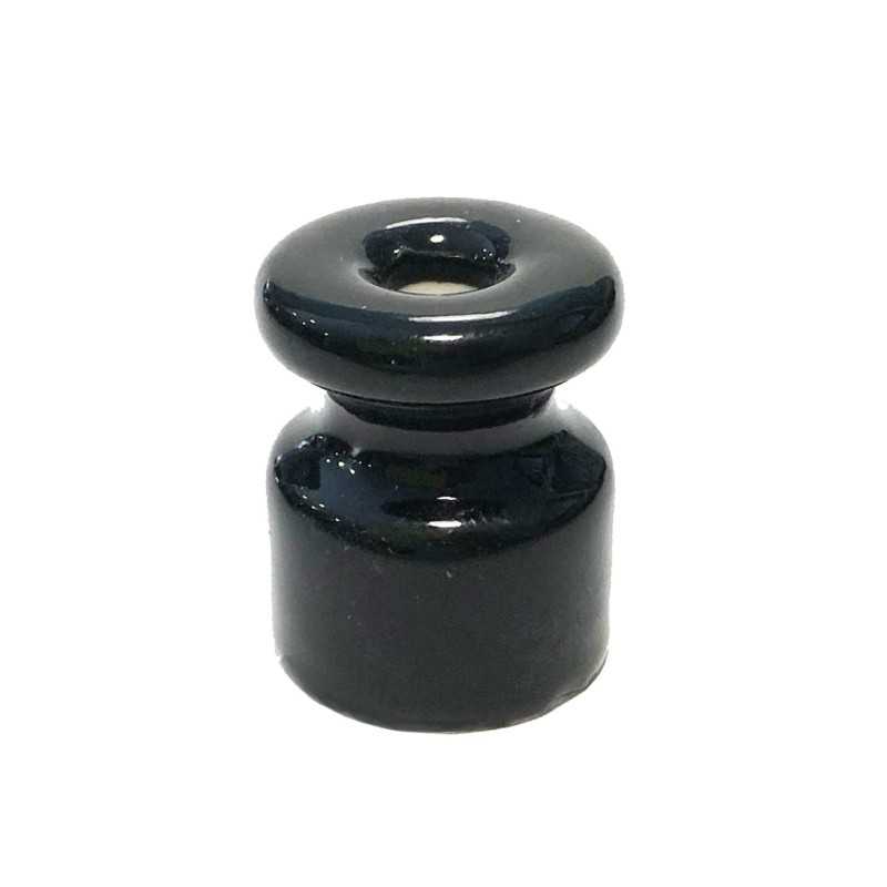 Aislador de porcelana negro para instalación cable trenzado