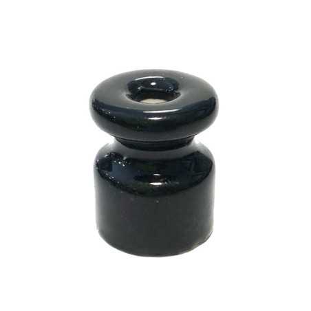 Aislador de porcelana negro para instalación cable trenzado
