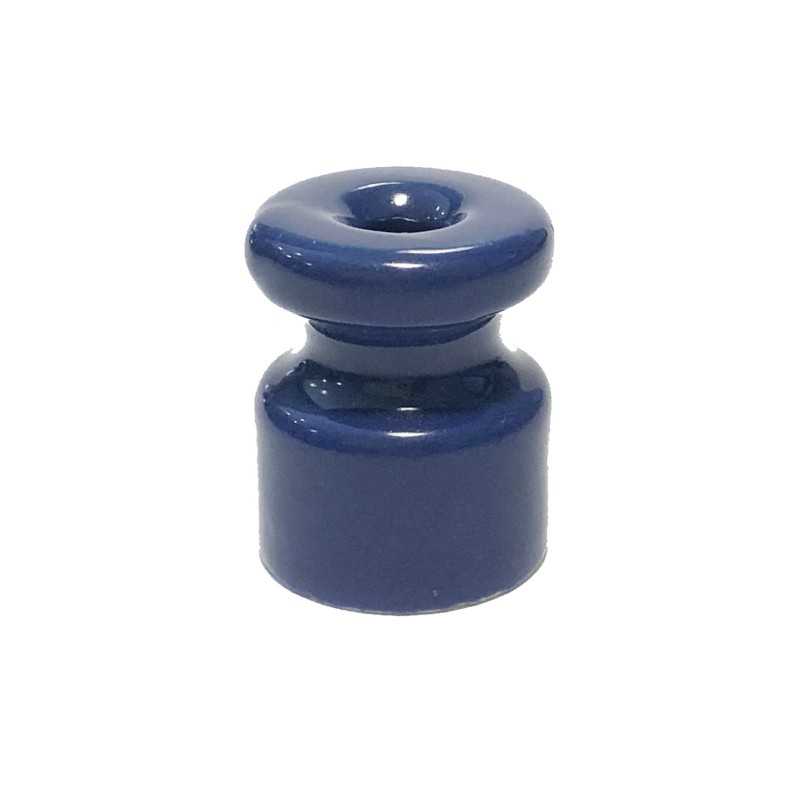 Aislador de porcelana azul para instalación cable trenzado
