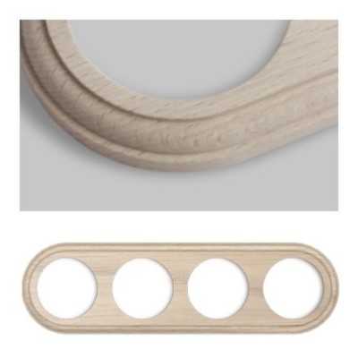 Marco para cuatro mecanismos madera natural redondo