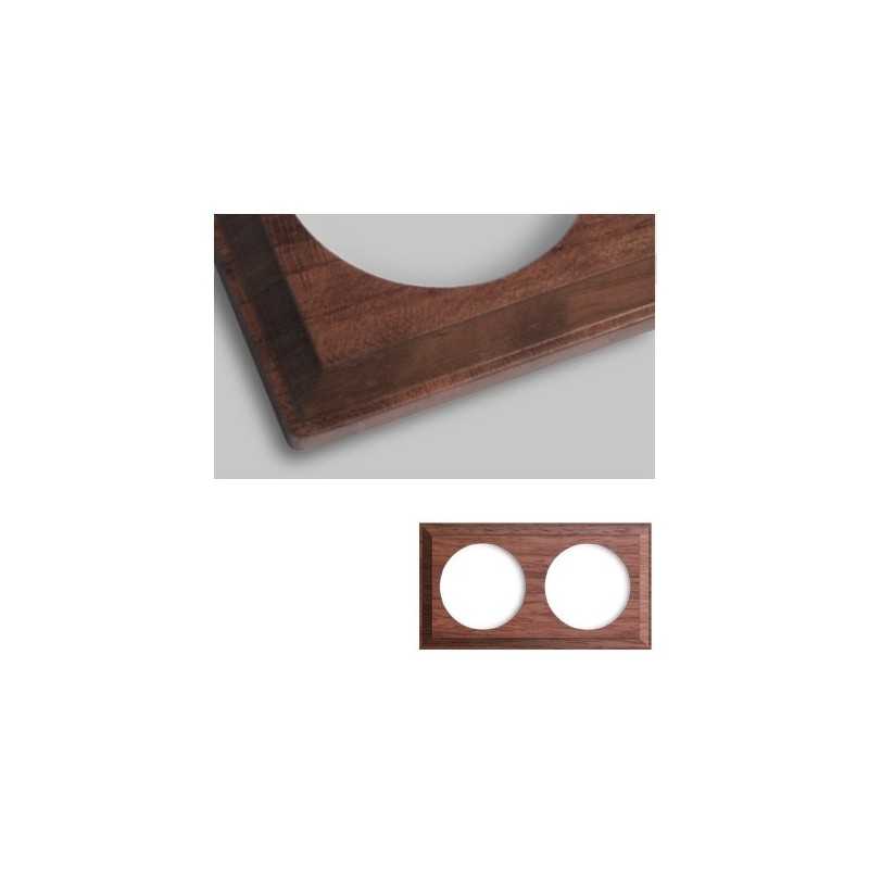 Marco doble mecanismos empotrar madera oscura cuadrado