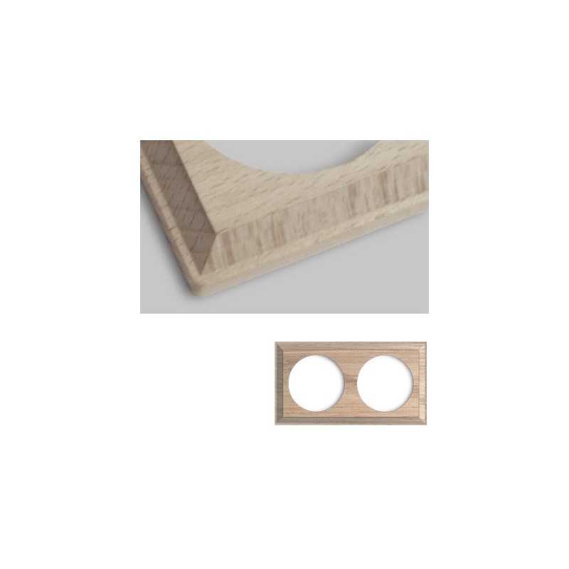 Marco doble mecanismos empotrar madera natural cuadrado