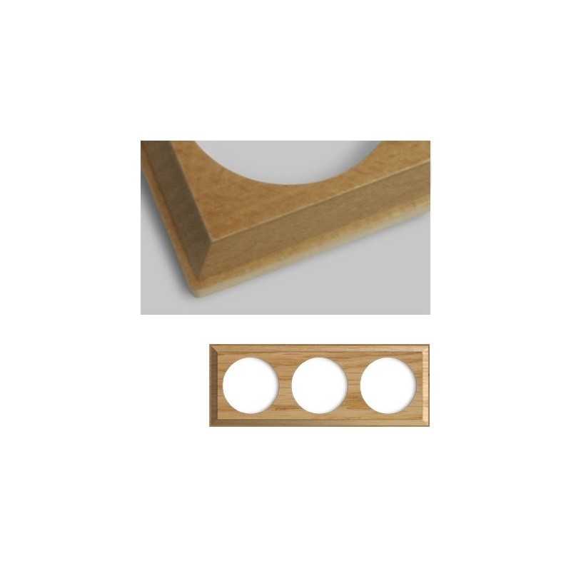 Marco triple mecanismos empotrar madera clara cuadrado