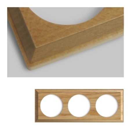 Marco triple mecanismos empotrar madera clara cuadrado