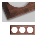 Marco triple mecanismos empotrar madera oscura cuadrado
