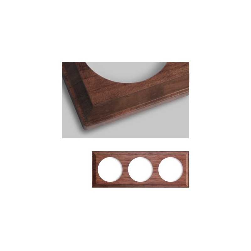 Marco triple mecanismos empotrar madera oscura cuadrado