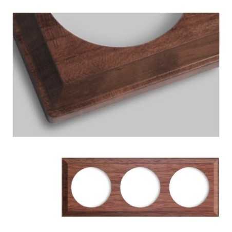 Marco triple mecanismos empotrar madera oscura cuadrado