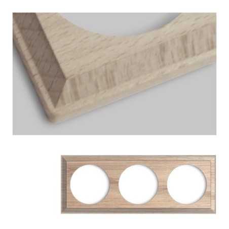 Marco triple mecanismos empotrar madera natural cuadrado