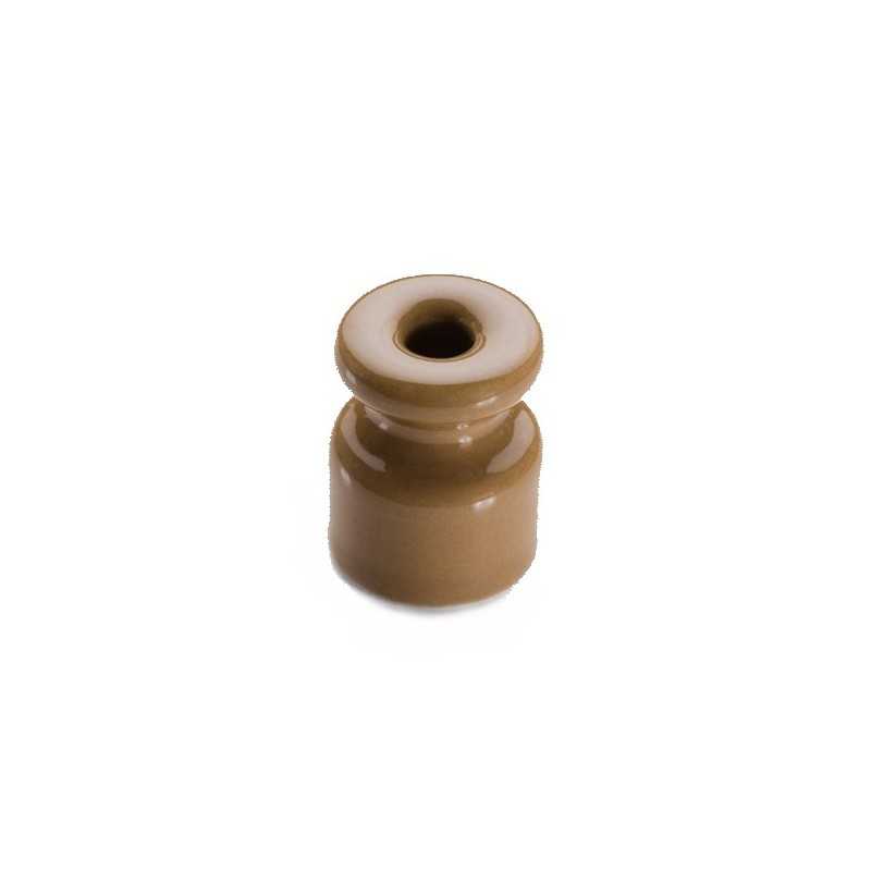 Aislador de porcelana ocre grande para cable trenzado