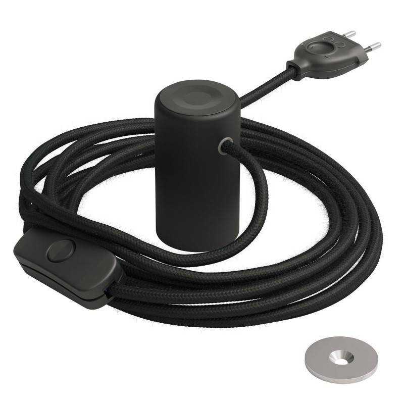 Schwarze magnetische Lampenfassung mit Schalter und Stecker