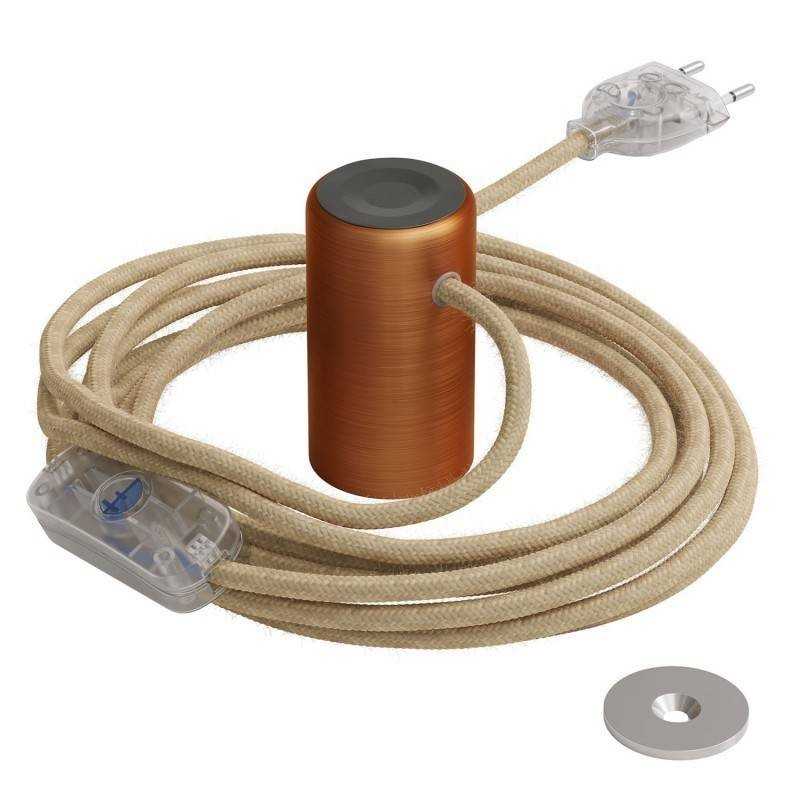 Kupferfarbene magnetische Lampenfassung mit Schalter und Stecker