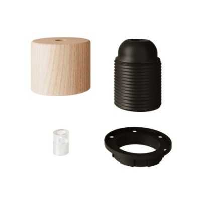 Kit Lampenfassung E27 gerade Holz mit Ring fuer Schirm