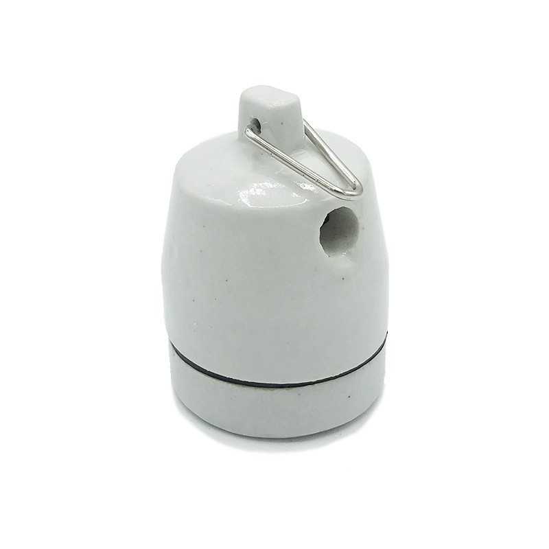 Verkettbare weisse E27 Porzellan-Lampenfassung mit Ring
