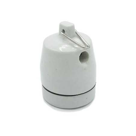 Verkettbare weisse E27 Porzellan-Lampenfassung mit Ring