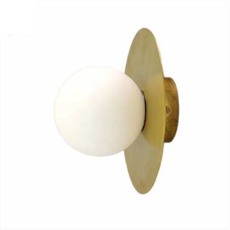 Aplique de pared latón con disco reflector y globo cristal