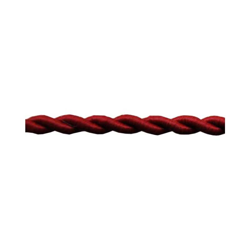 Cable decorativo textil trenzado acabado seda color burdeos